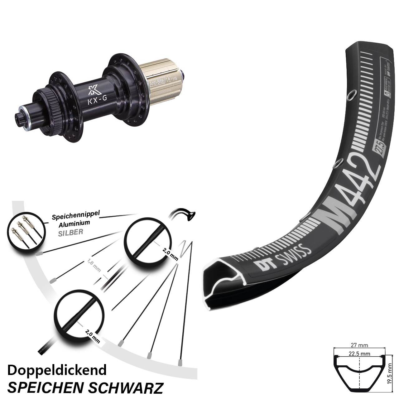 Disc Laufrad QR 29 Zoll DT Swiss M 442 KX-G 8-12 fach HG