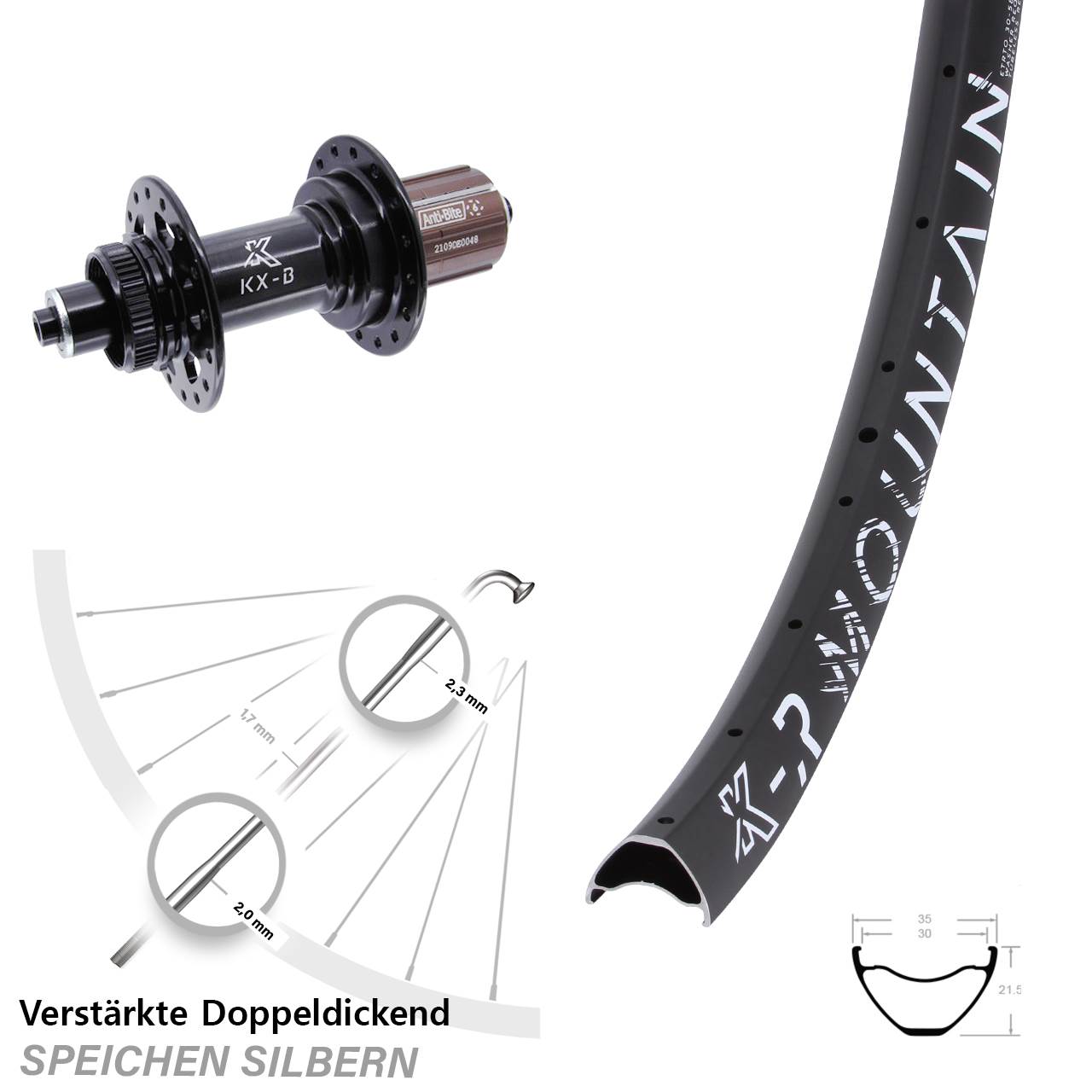 Hinterrad Centerlock 29 Zoll KX-BR Mountain 8-12 fach QR Boost