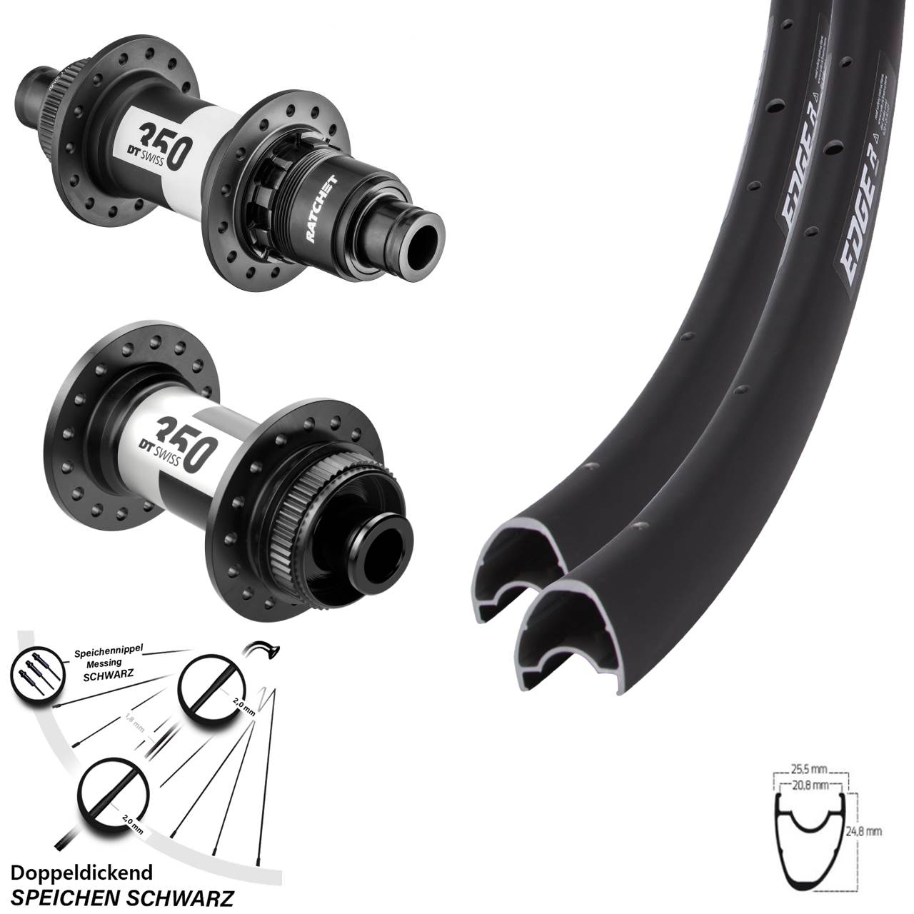 Ryde Edge R25 OS DT Swiss 350 Ratchet 36 28 Zoll Laufradsatz Centerlock 12x100/142 XDR