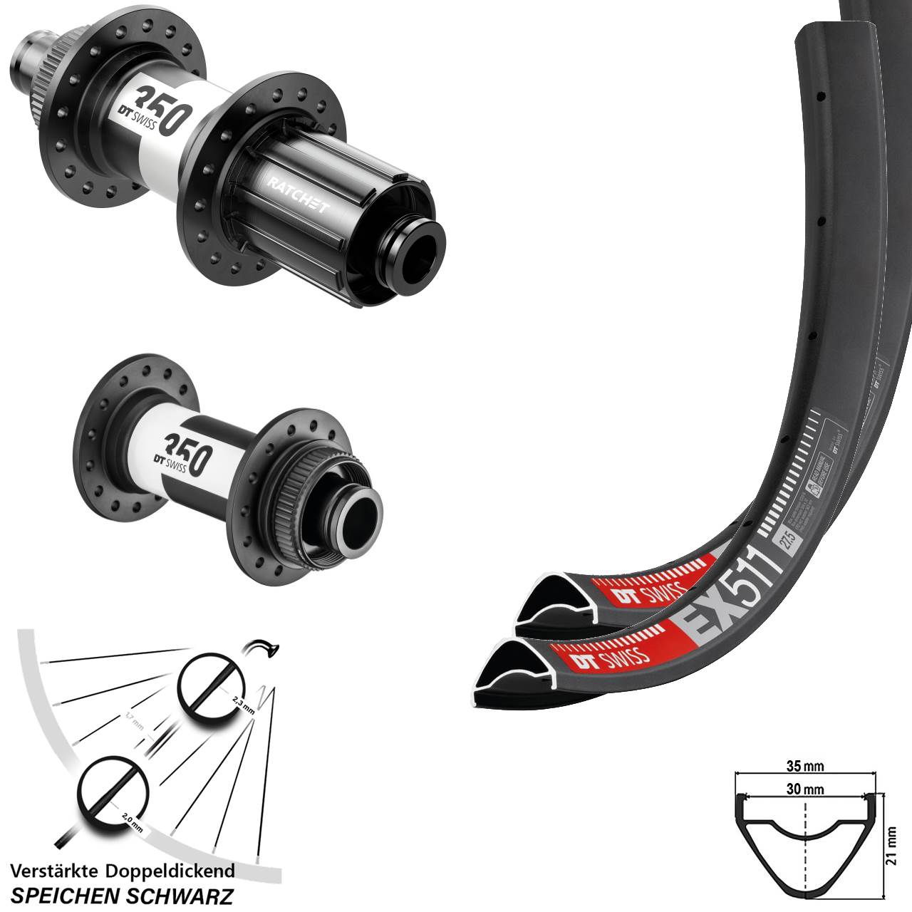 DT Swiss EX 511 DT Swiss 350 27,5 Zoll Centerlock Laufradsatz 15x100 12x142 11-12 fach