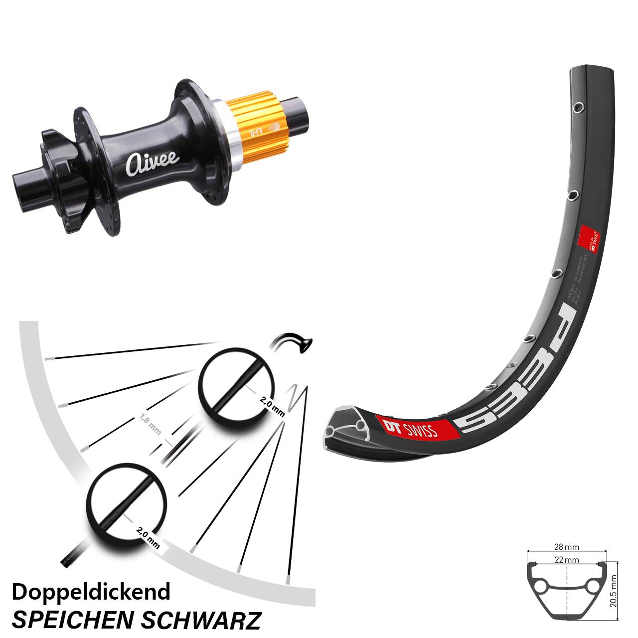 Laufrad 27,5 Zoll DT Swiss 533D Disc Aivee Classic 12x148 6-Loch Micro Spline