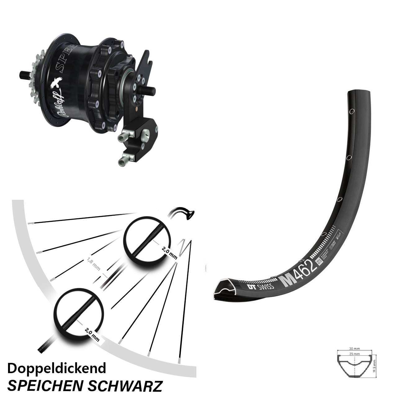 Hinterrad 27,5 Zoll DT Swiss M 462 Disc Rohloff Speedhub 500/14 TS DB OEM2 Tandem schwarz
