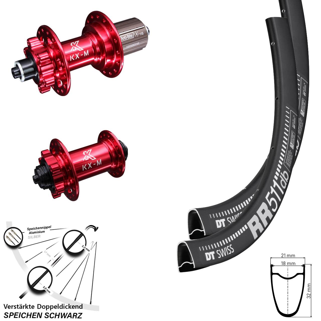 28 Zoll DT Swiss RR 511 KX-M rot Disc Laufradsatz für Schnellspanner 8-12 fach HG