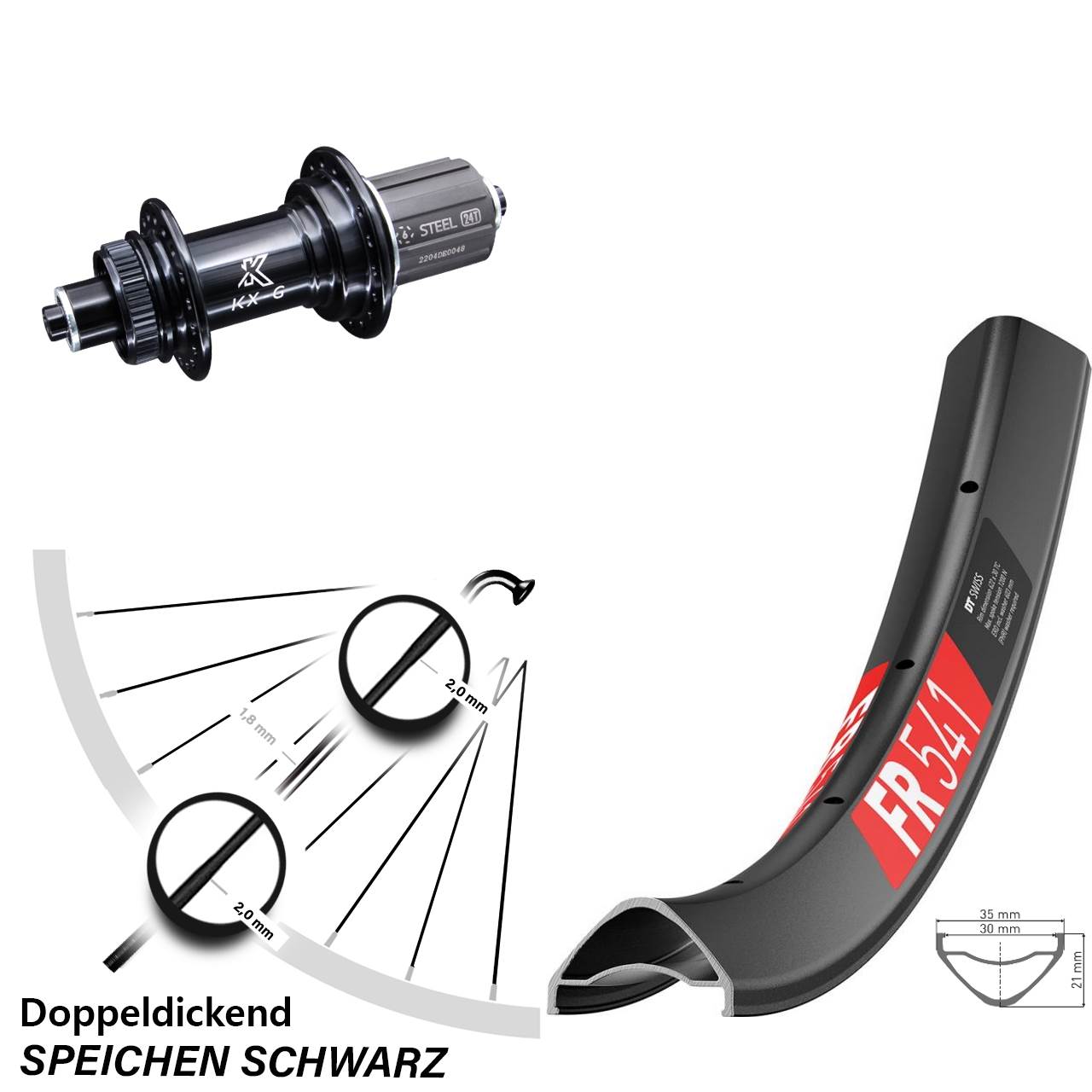 DT Swiss FR 541 29 Zoll Hinterrad KX-GS 8-12 fach