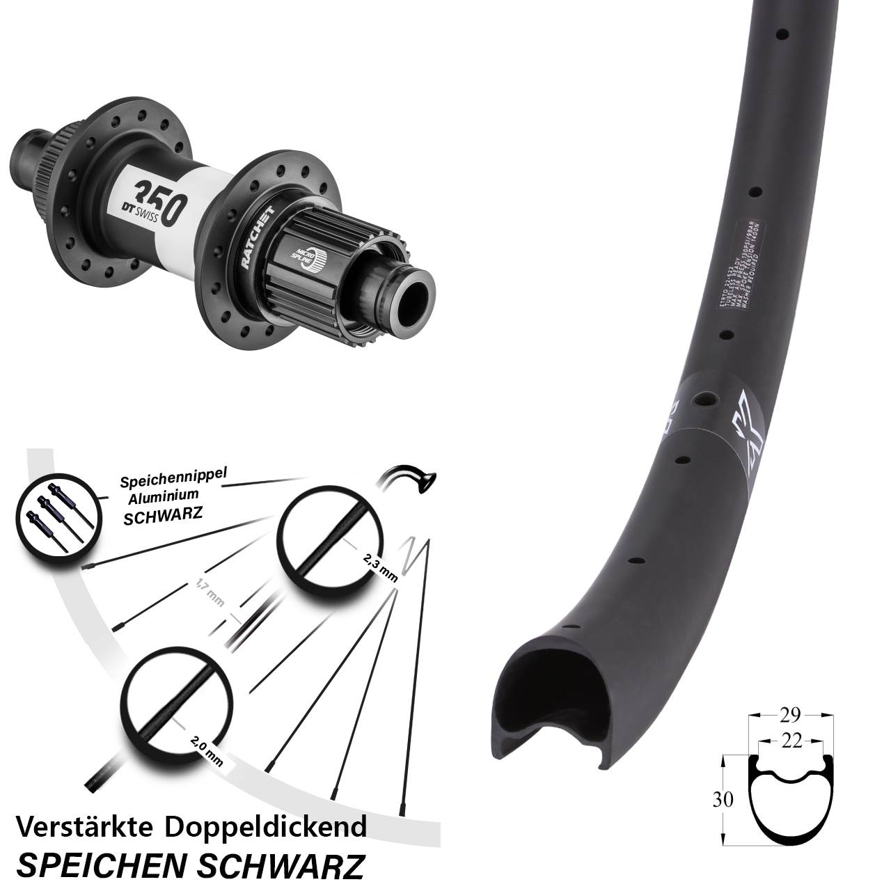 29 Zoll KX-RC Gravel Carbon DT Swiss 350 Ratchet 36 Disc Hinterrad 12x142 Micro Spline