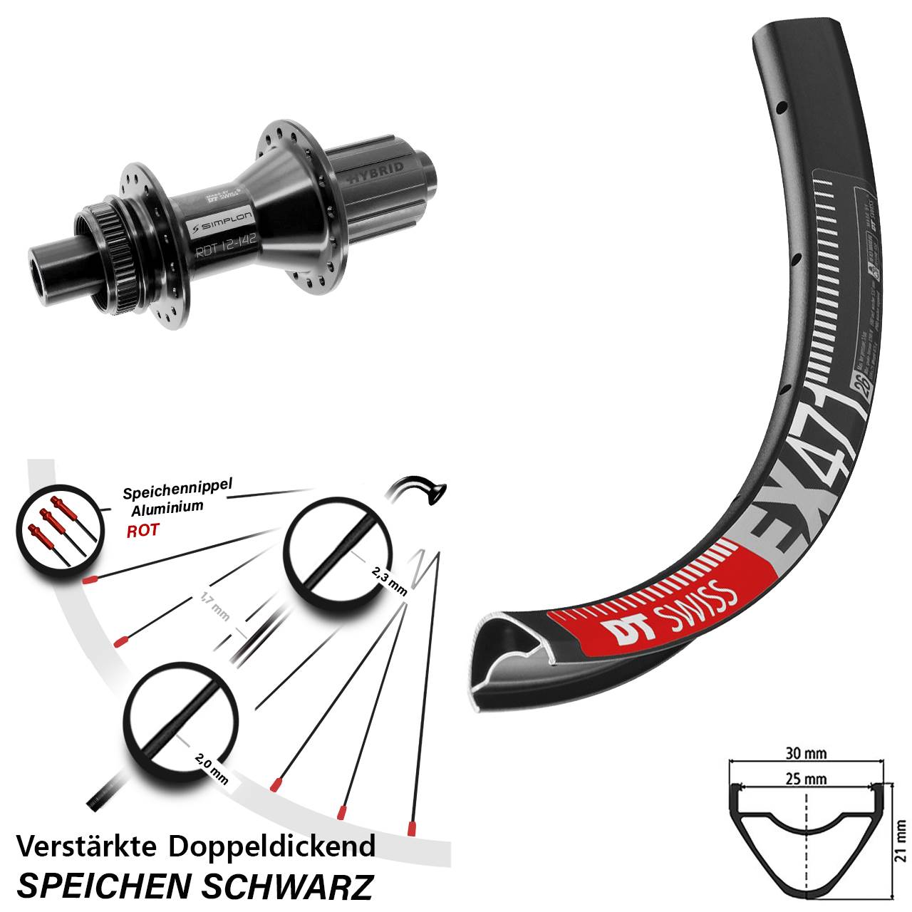 Disc Hinterrad 29 Zoll DT Swiss EX 471-370 Hybrid 8-11 fach 12x142