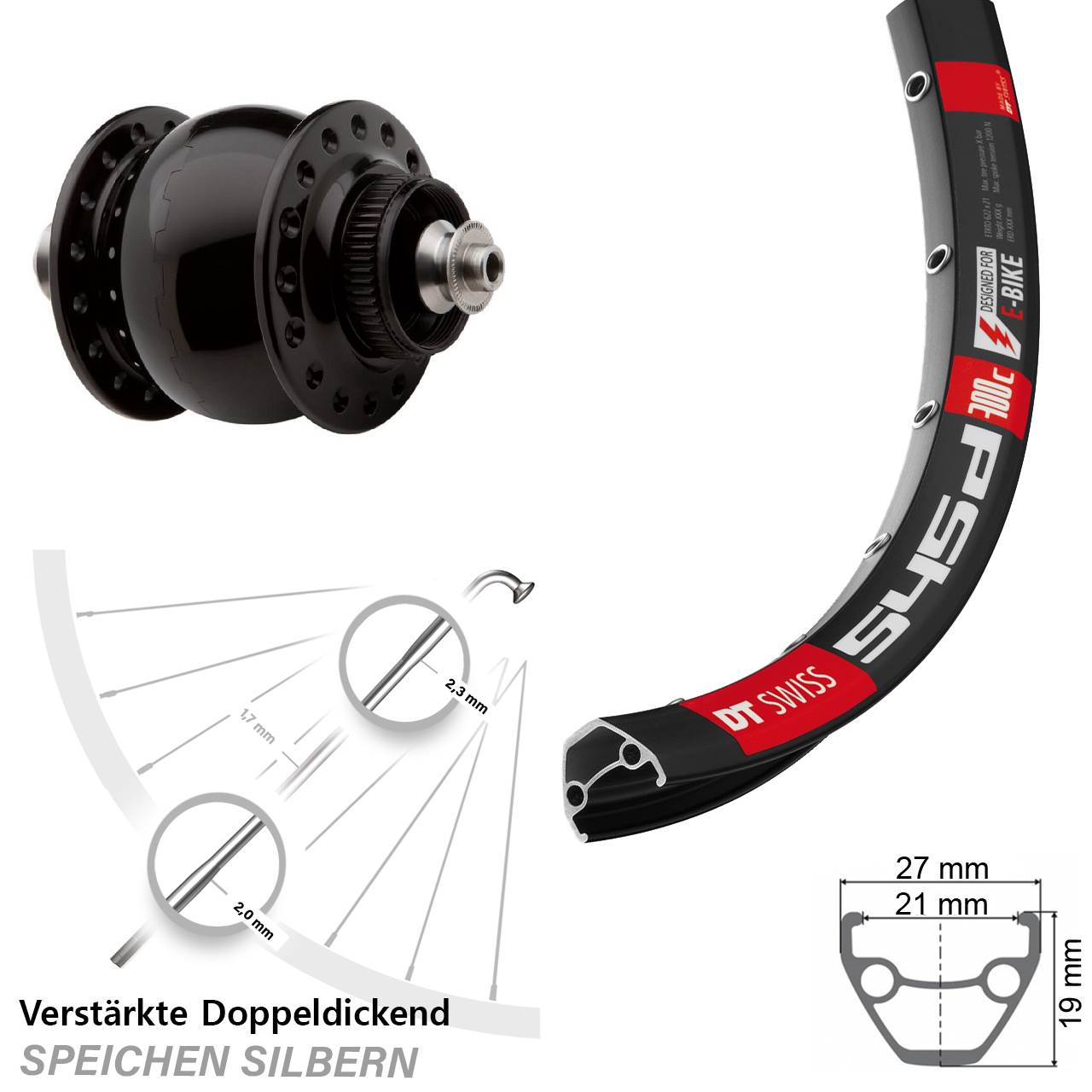 Nabendynamovorderrad Centerlock für Schnellspanner 28-29 Zoll DT Swiss 545d SON 28
