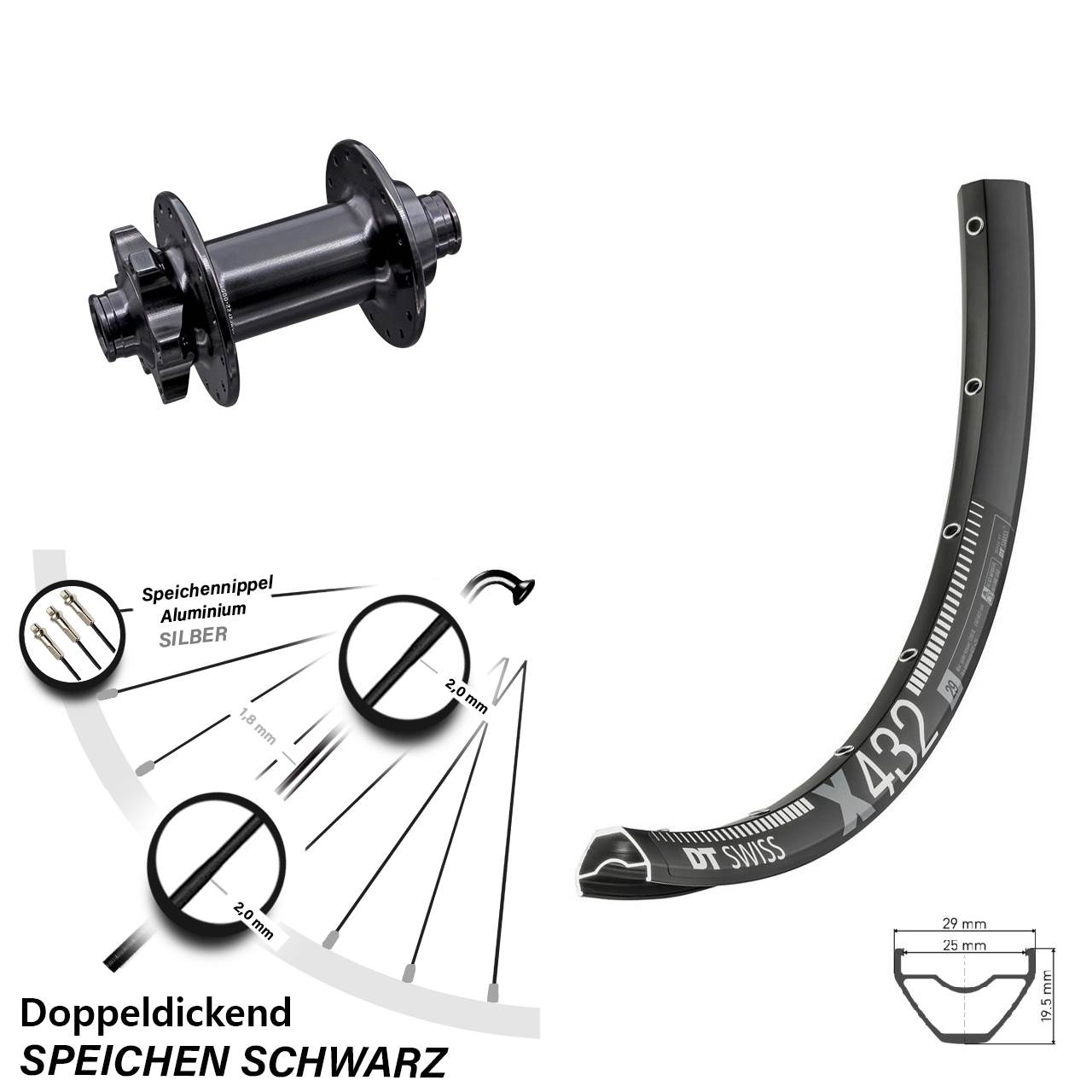 Vorderrad 29 Zoll DT Swiss X 432 Aivee MP2 Boost 6-Loch 15x110 mm