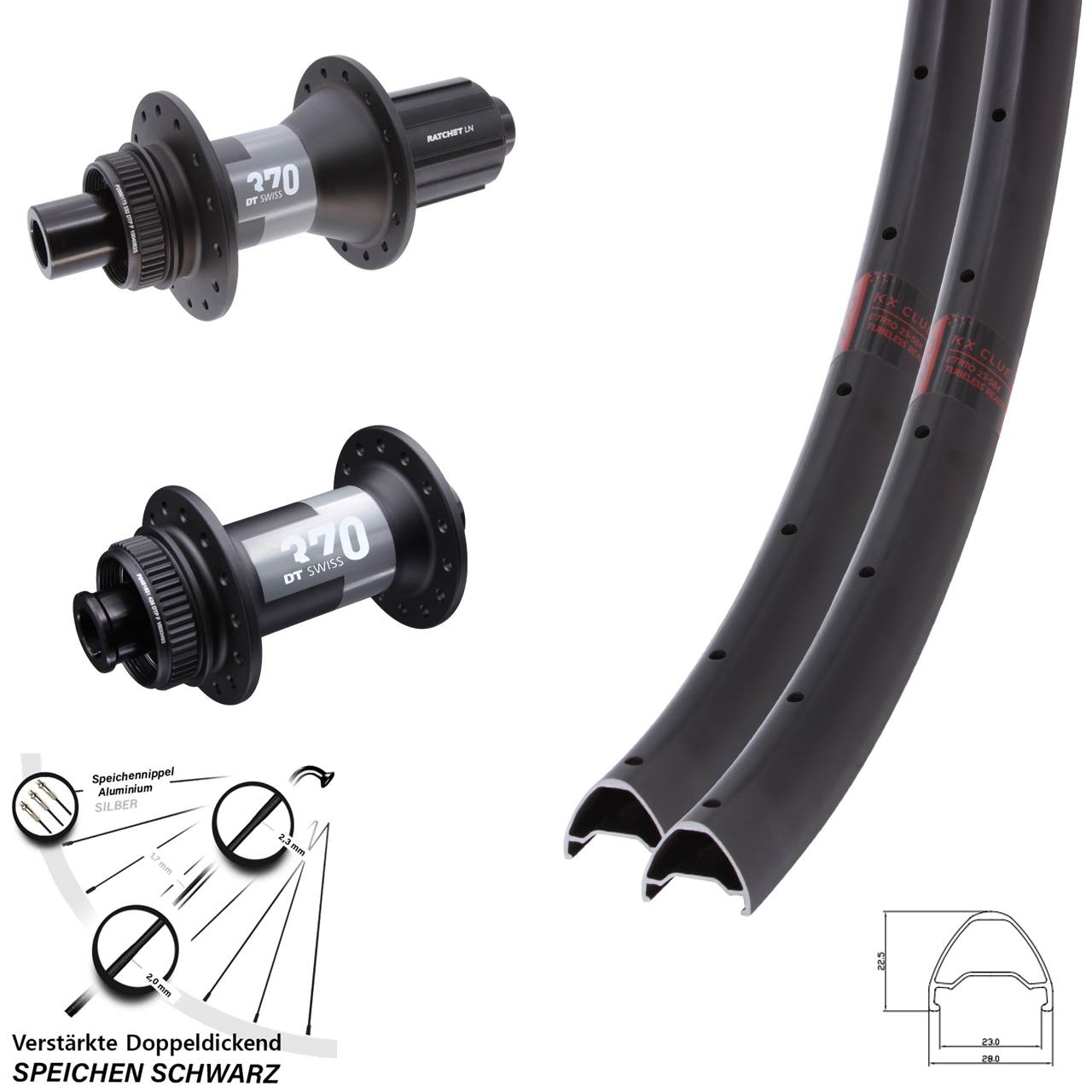 Disc Laufrad-Satz 15x100 12x142 28 Zoll KX Clue DT Swiss 370 11-12 fach HG