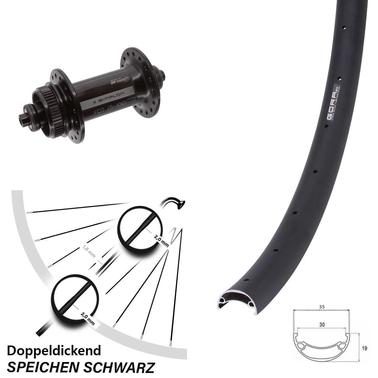 Disc Vorderrad 29 Zoll Gora 30 DT Swiss 370 für Schnellspanner