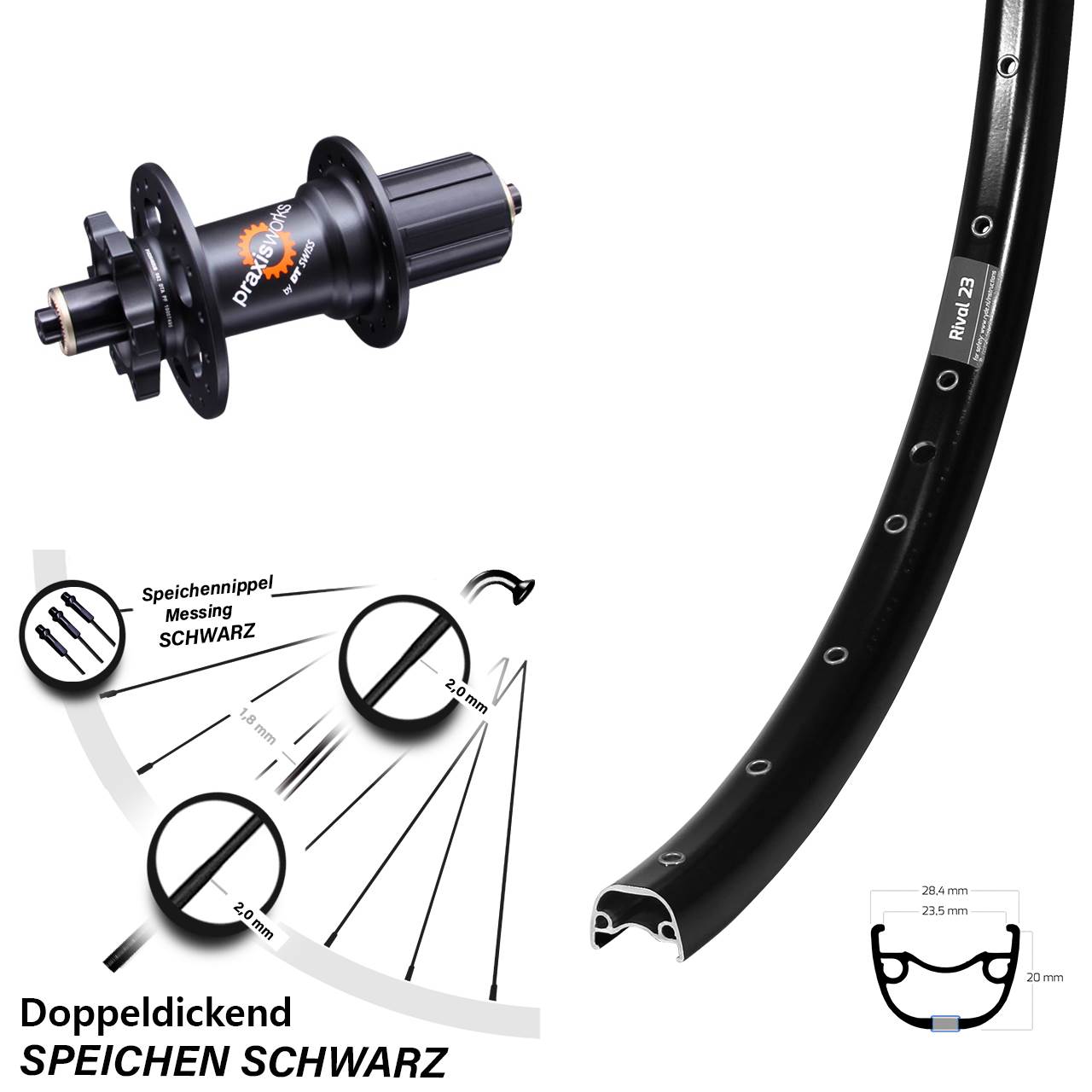 27,5 Zoll Ryde Rival 23 DT Swiss 350 Hinterrad 6-Loch QR 8-11 fach HG