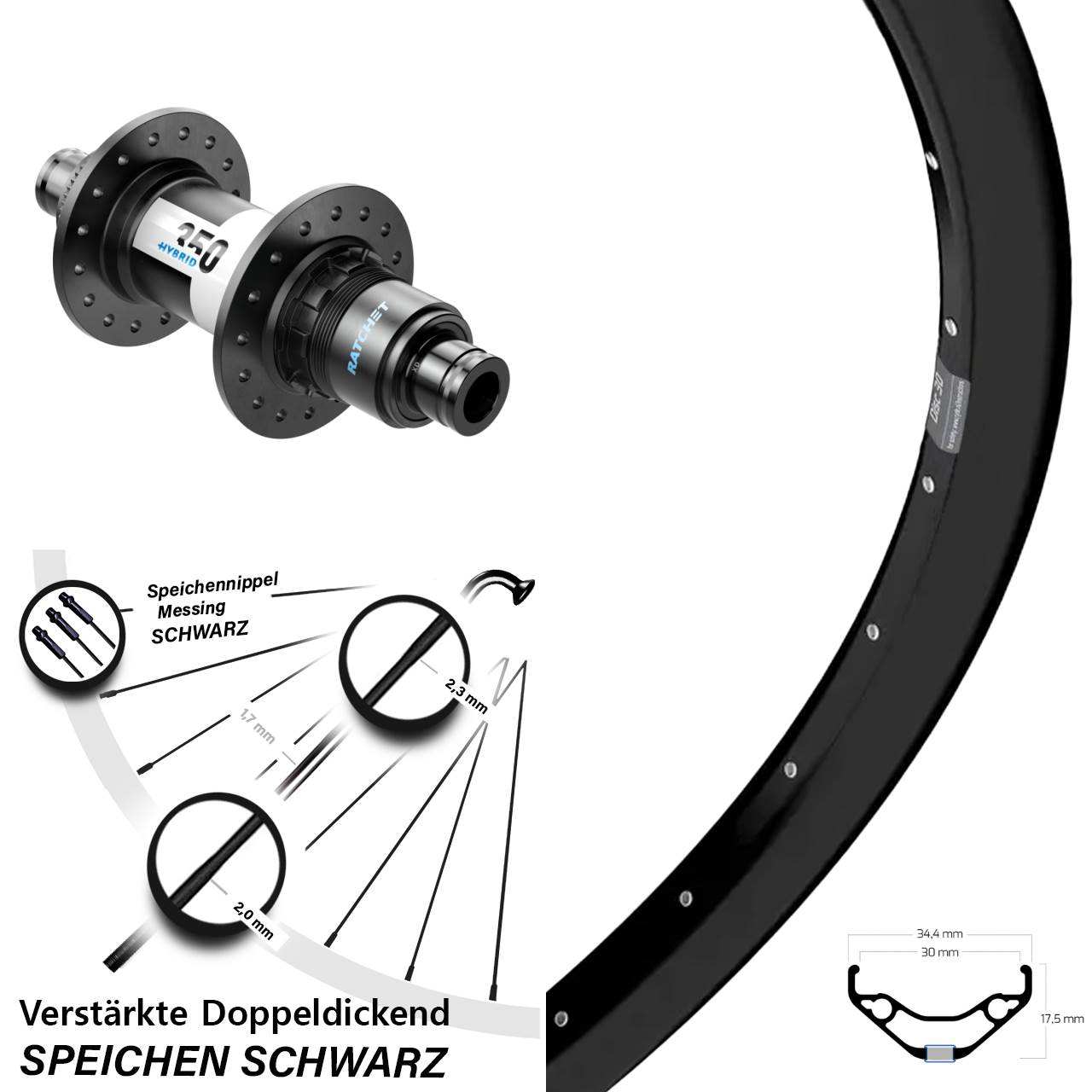 Hinterrad 27,5 Zoll Ryde Disc 30 DT Swiss 350 Hybrid XD 11-12 fach 12x148