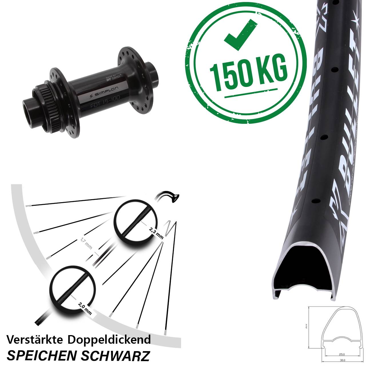KX Bullet OS DT Swiss 370 28 Zoll Vorderrad Centerlock 15x100
