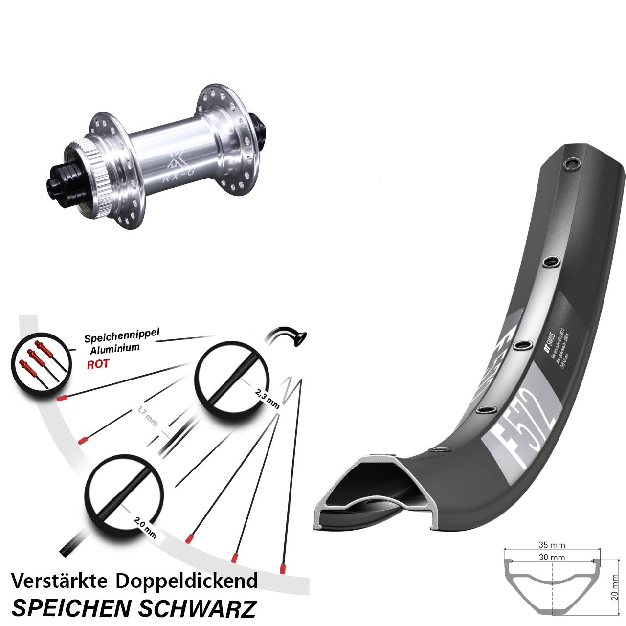 29 Zoll DT Swiss F 572 KX-G Centerlock Vorderrad für Schnellspanner