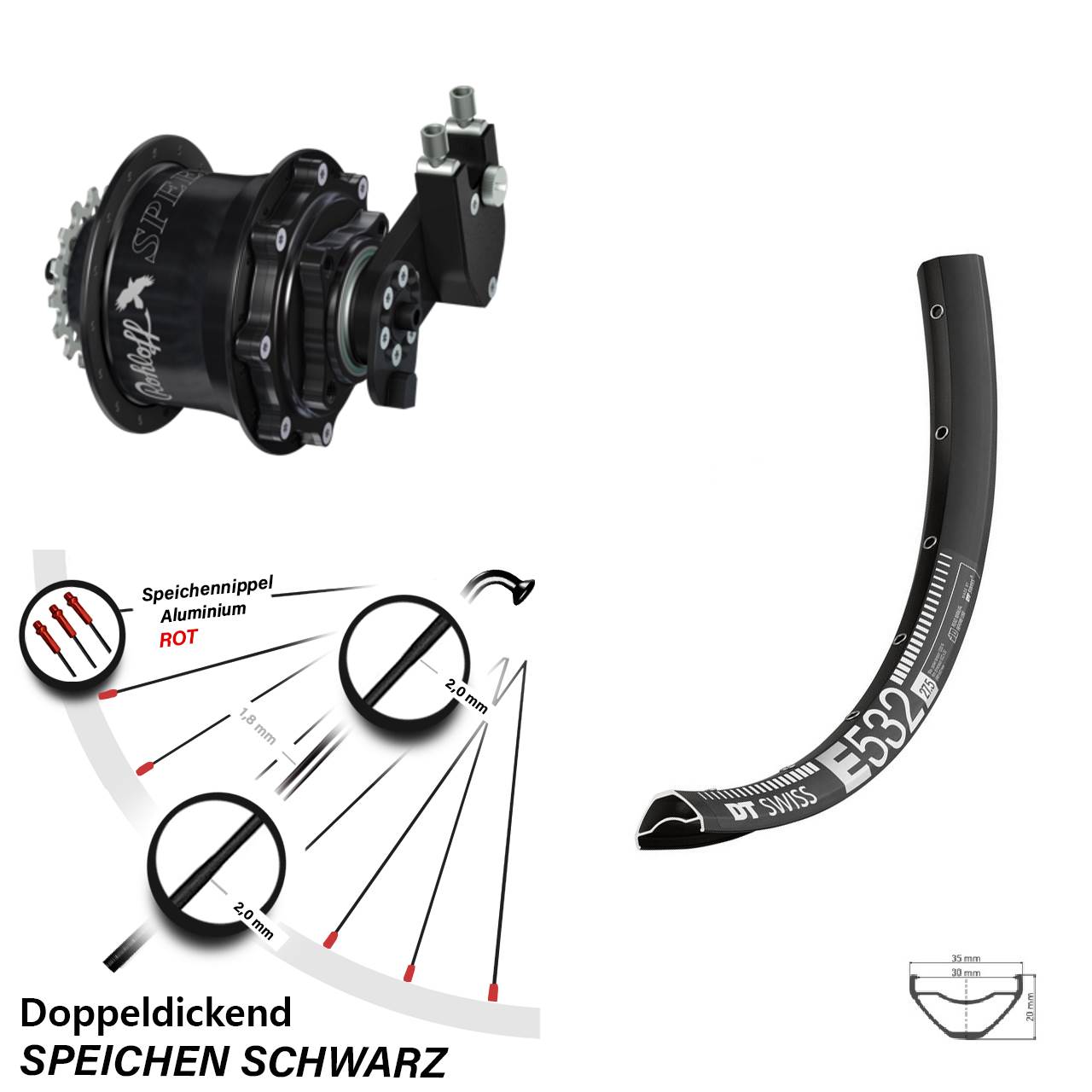29 Zoll DT Swiss E 532 Rohloff Speedhub CC DB OEM Tandem