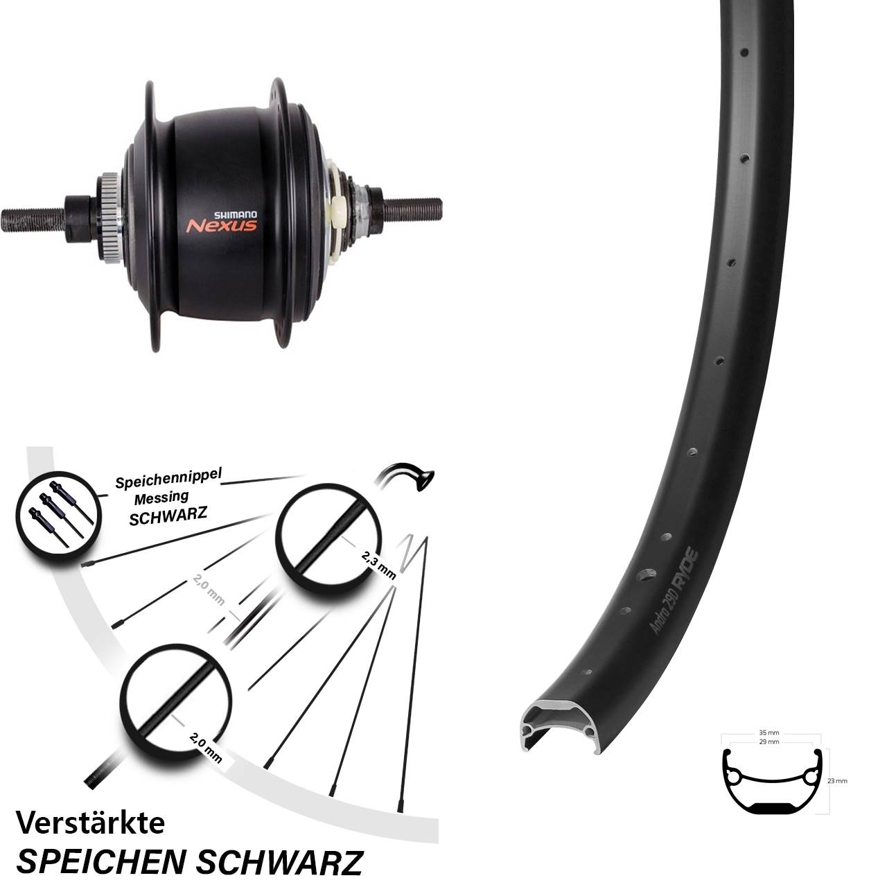 26 Zoll Hinterrad Ryde Andra 29 Shimano Nexus 8-Gang Disc