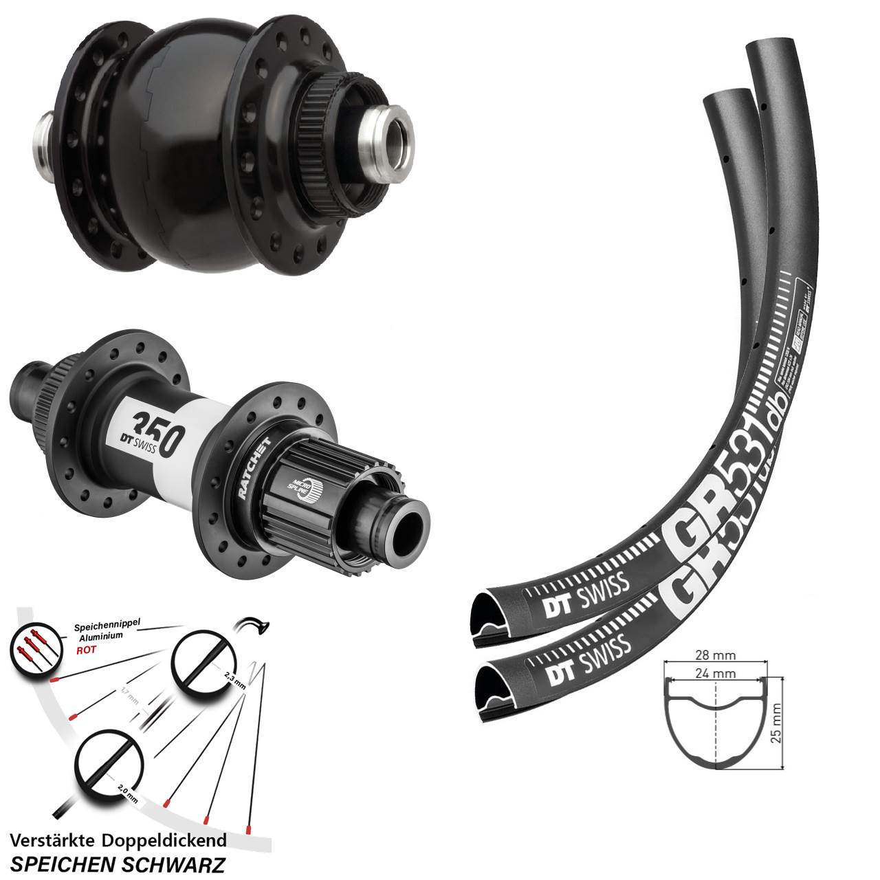 27,5 Zoll DT Swiss GR531 SON 28 350 Micro Spline Centerlock Laufradsatz 12x100/142
