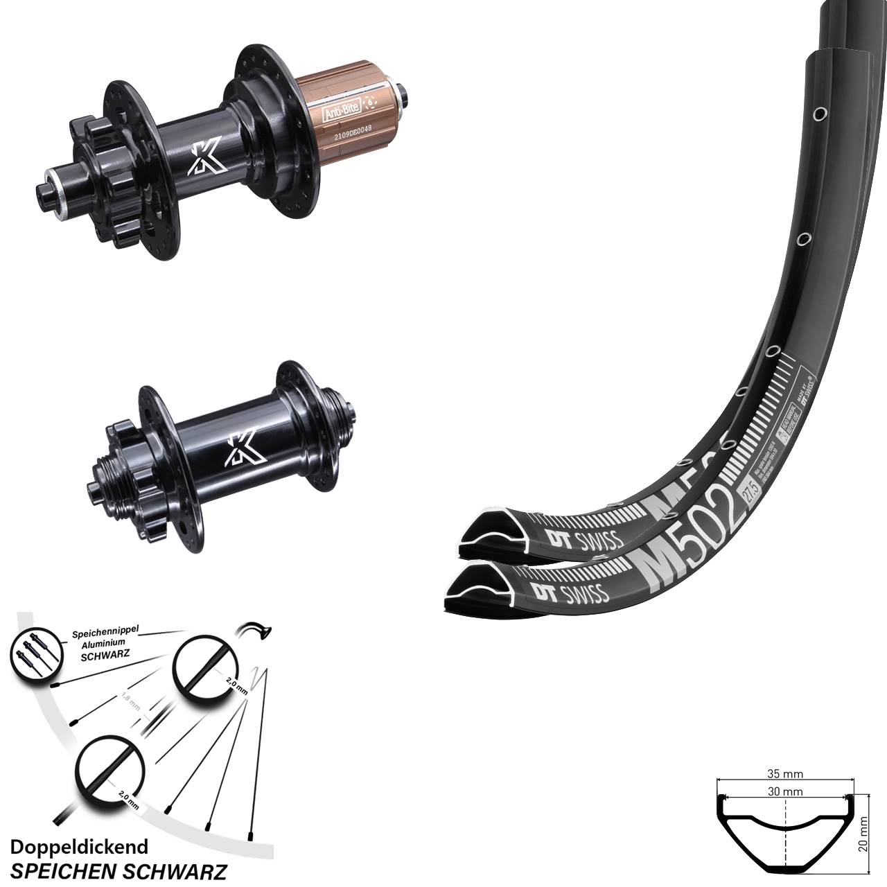 Disc Laufrad-Satz 29 Zoll DT Swiss M502 KX-M 8-12 fach HG für Schnellspanner