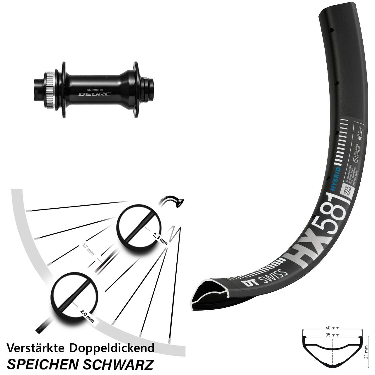 DT Swiss HX 581 Shimano Deore HB-M6010 27,5 Zoll Vorderrad Centerlock 15x110 Boost