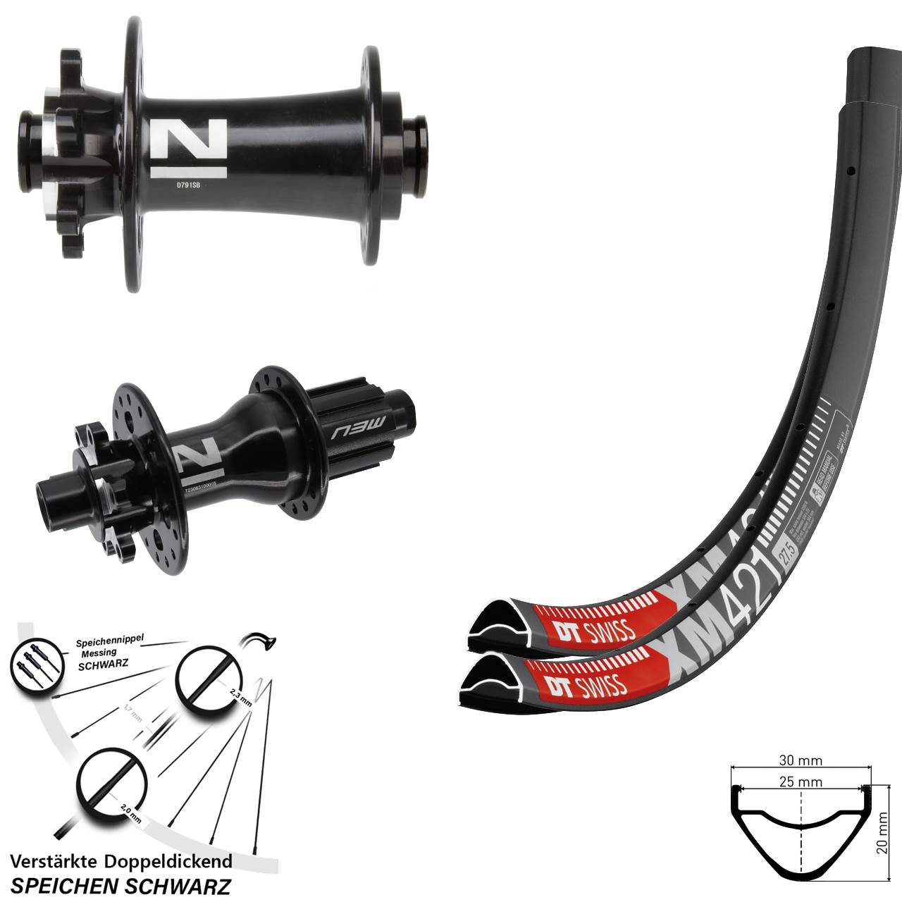 6-Loch Laufradsatz 12x100/142 27,5 Zoll DT Swiss XM421 Novatec D791 D792 Campa N3W