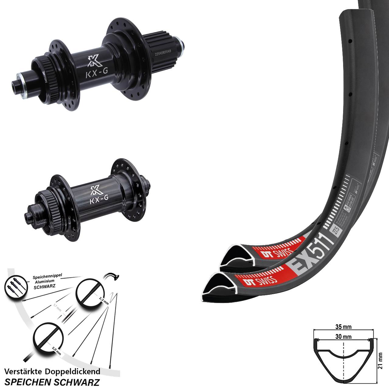 Disc Laufradsatz QR 27,5 Zoll DT Swiss EX511 KX-GS Heavy Duty Shimano Micro Spline