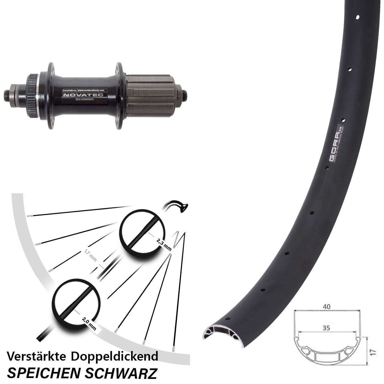 Disc Hinterrad 27,5 Zoll Gora 35 Novatec D472 8-12 fach HG QR