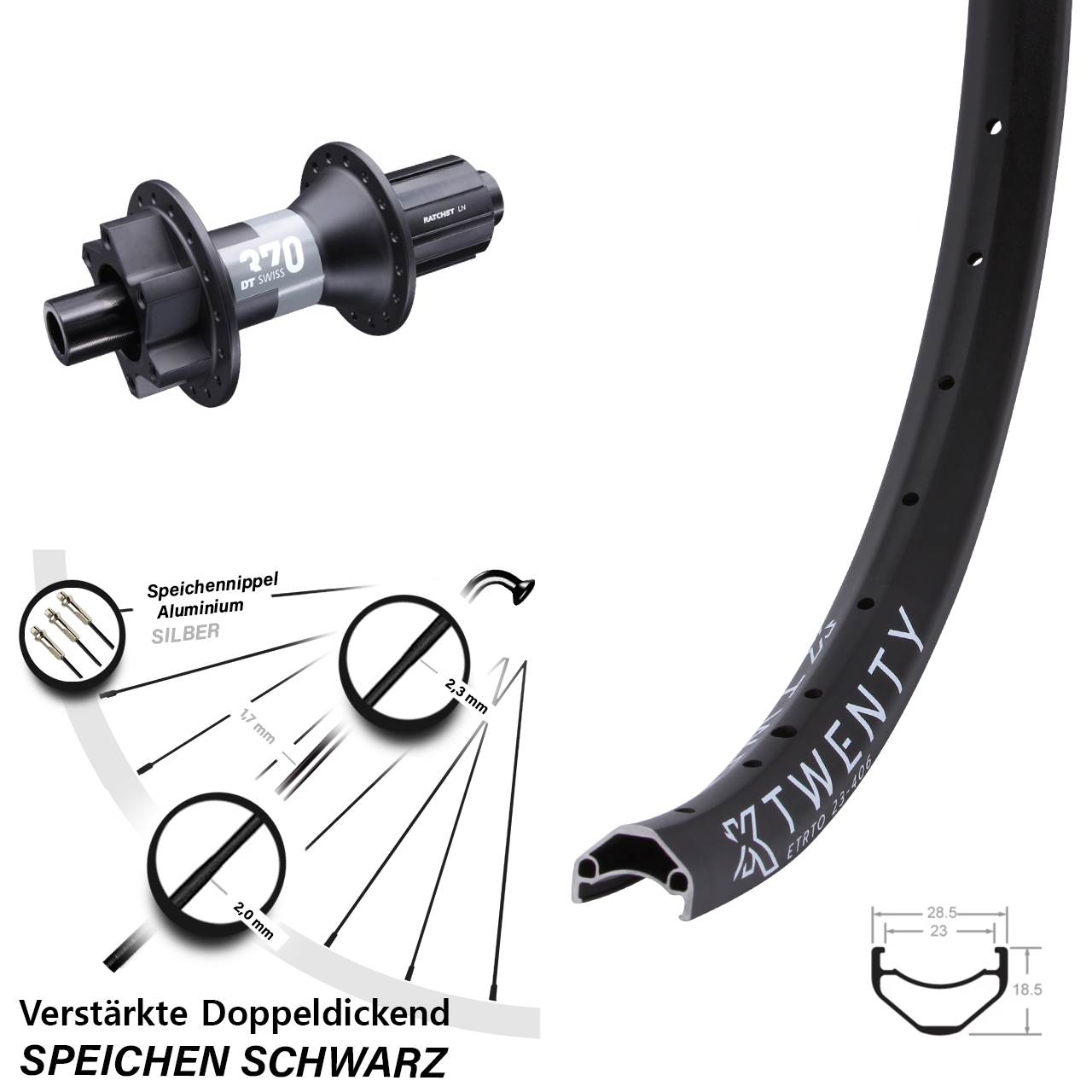 Disc Hinterrad 20 Zoll KX Twenty DT Swiss 370 8-11 fach HG 12x148 Boost