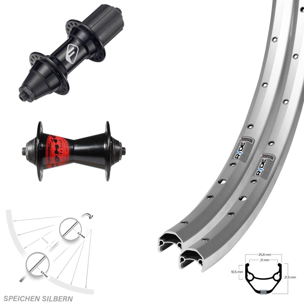 Ryde ZAC 421 Formula Conic FM32 26 Zoll Laufradsatz QR 7 fach HG