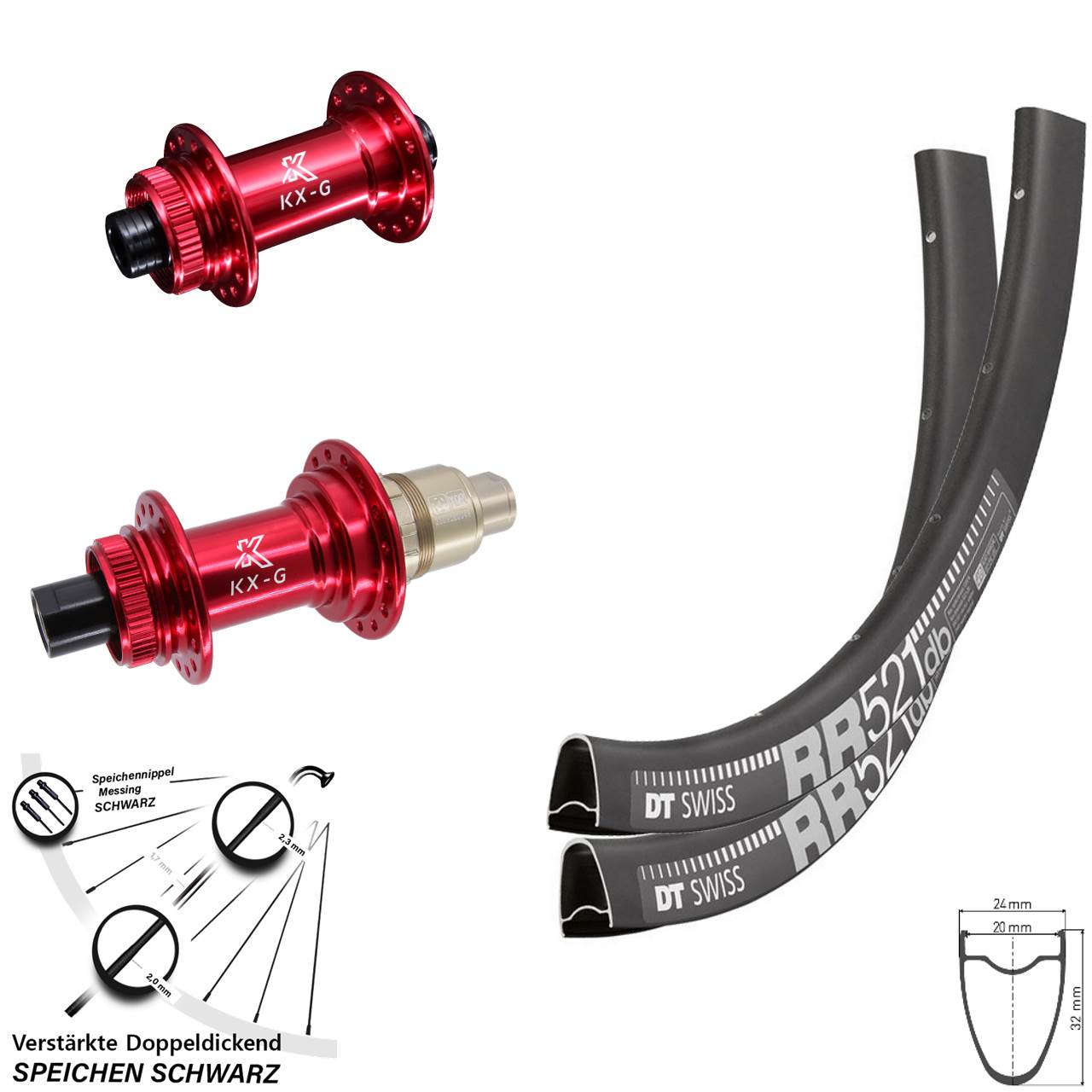Disc Laufrad-Satz 12x100/142 28 Zoll DT Swiss RR521 KX-G rot SRAM XDR