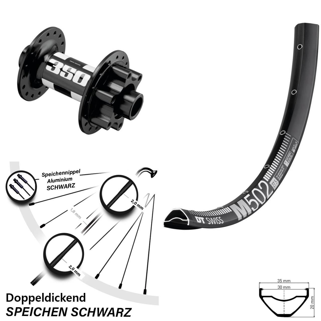 Disc Laufrad 27,5 Zoll DT Swiss M 502 DT Swiss 350 15x110 Boost