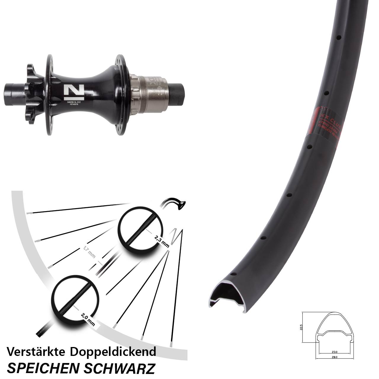 26 Zoll KX Clue Novatec D462 Boost Hinterrad 6-Loch 12x148 Boost SRAM XD