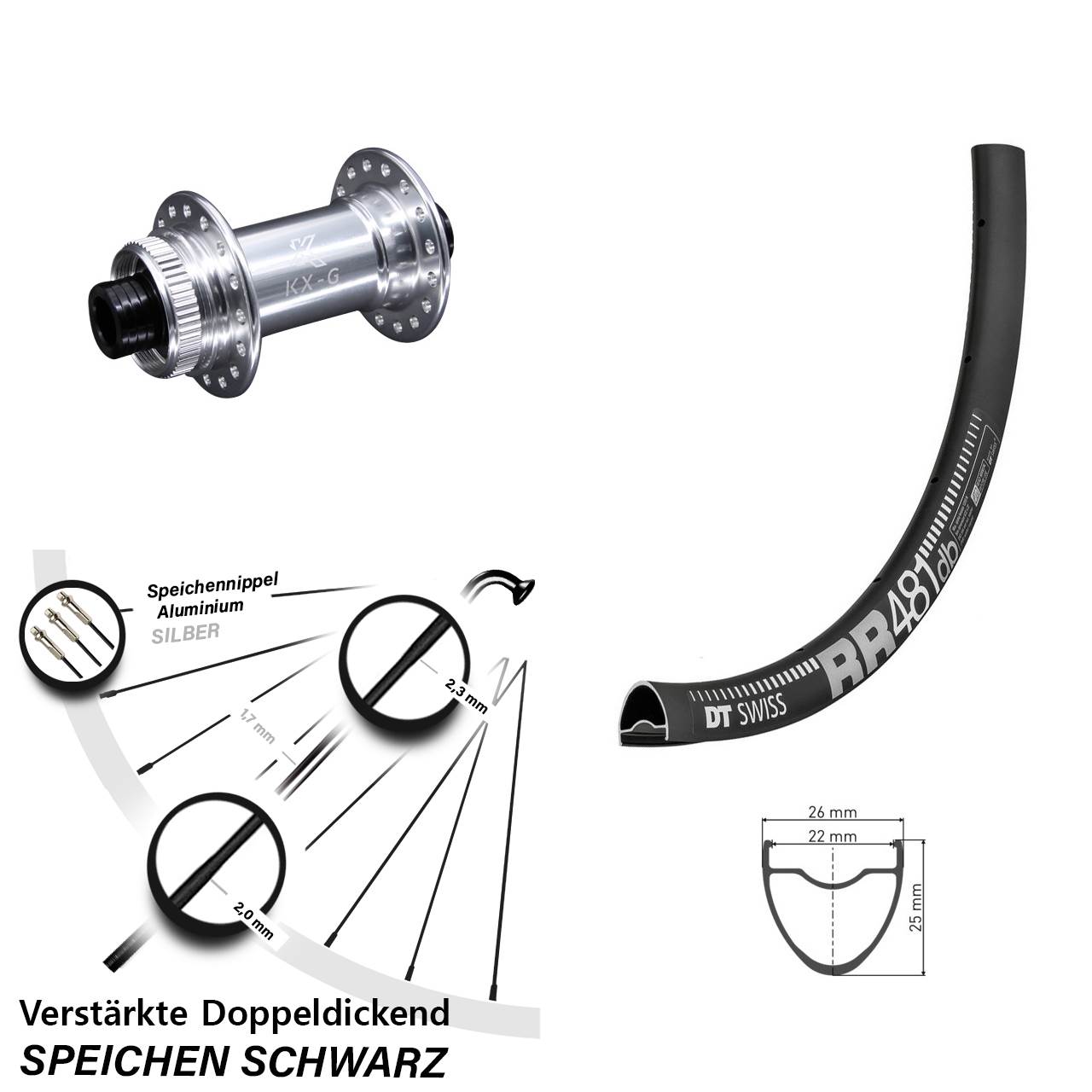 Centerlock Vorderrad 15x100 28 Zoll DT Swiss RR481 KX-G