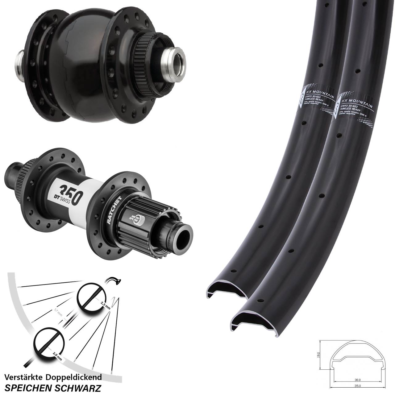 29 Zoll KX Mountain SON 28 DT Swiss 350 Micro Spline Centerlock Laufradsatz 12x100/142