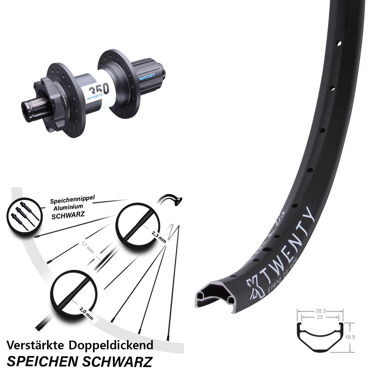 KX Twenty DT Swiss 350 Hybrid 20 Zoll Disc Hinterrad 12x148 8-11 fach