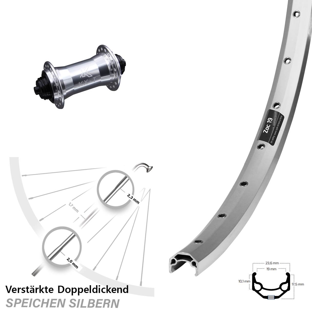 Ryde Zac 19 KX-T verstärkt 26 Zoll Vorderrad QR