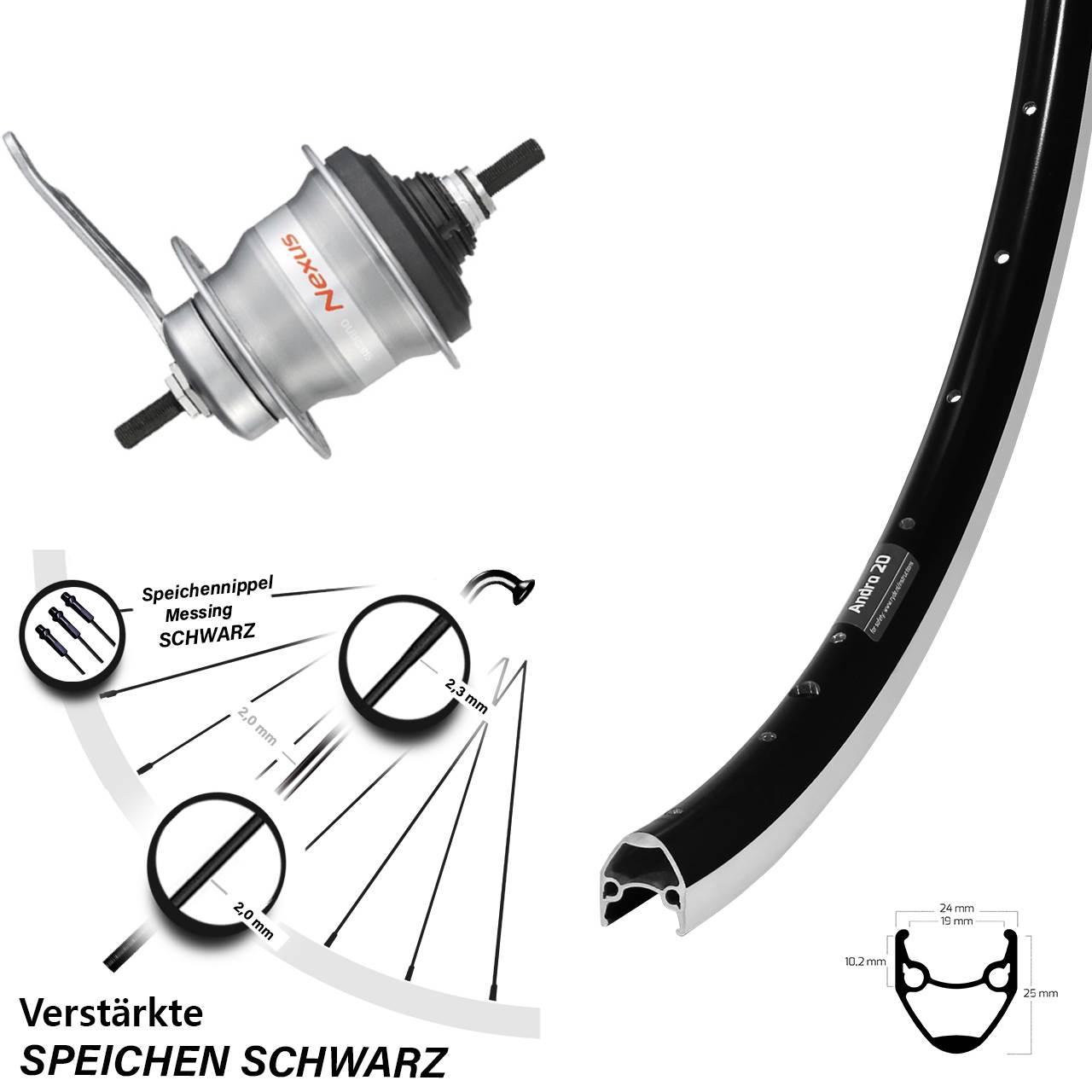 Hinterrad Shimano Nexus 7 Gang Rücktritt 28 Zoll Ryde Andra20