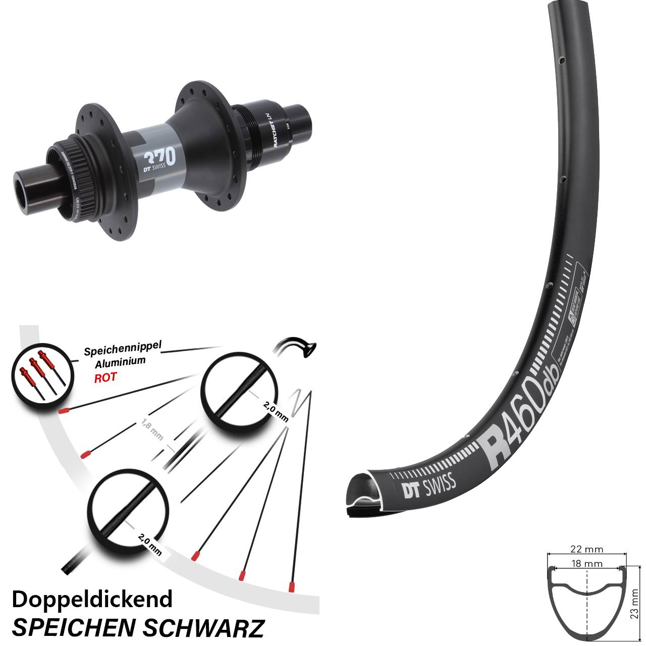 28 Zoll DT Swiss R 460-370 Hinterrad Centerlock 12x142