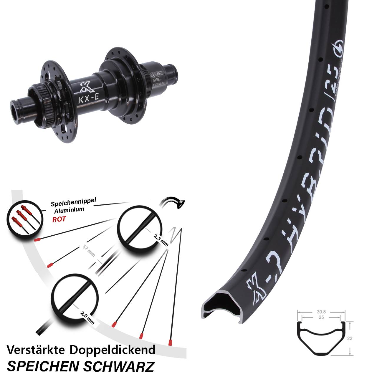 KX-R Hybrid 25 Heavy Duty 26 Zoll Centerlock Hinterrad 12x148 Boost XD