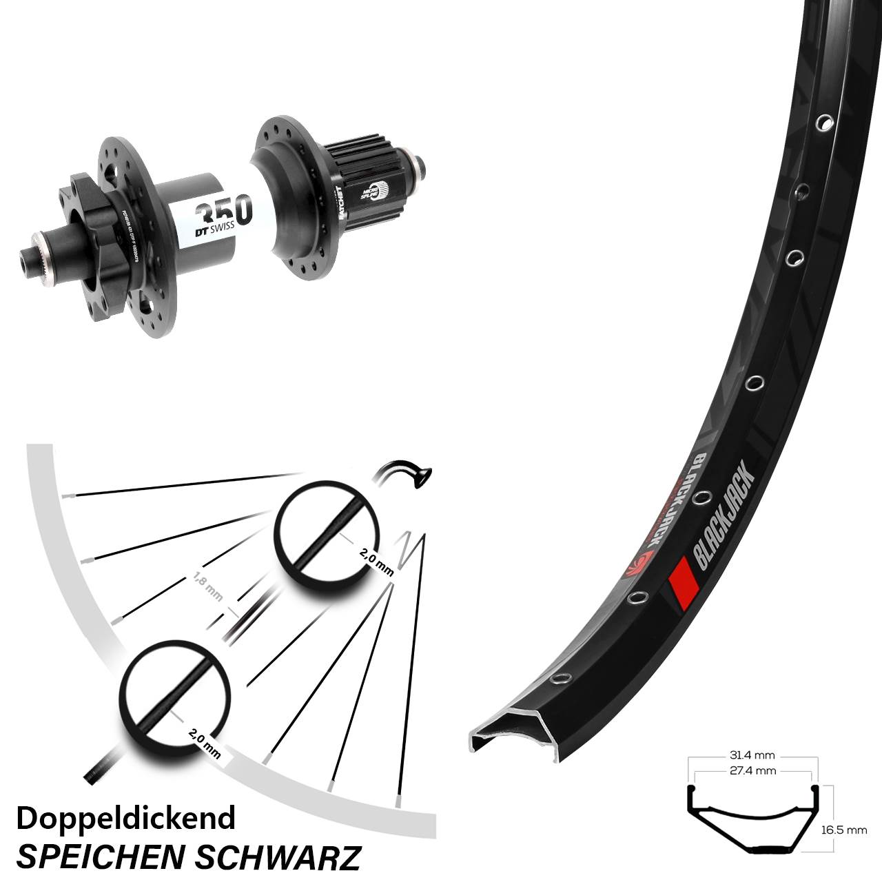 Disc Laufrad 27,5 Zoll Rodi Ready 27 DT Swiss 350 Micro Spline QR Boost