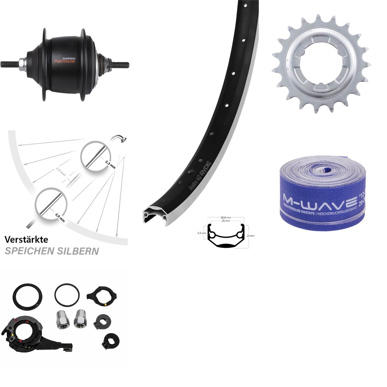 Ryde Andra 40 Shimano Nexus 8 Gang Premium 20 Zoll Hinterrad