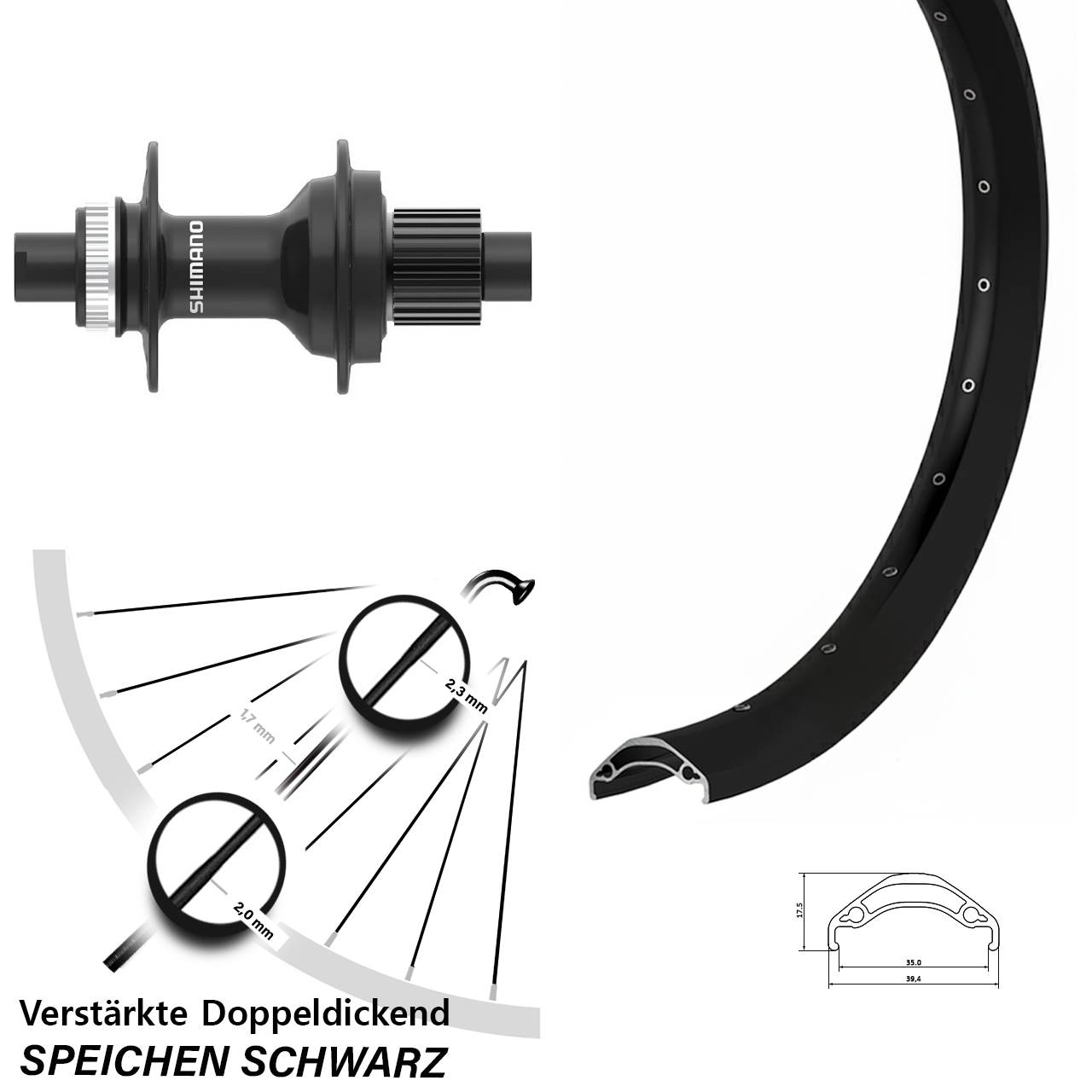 Disc Hinterrad 12x142 29 Zoll Ryde Disc 35 Shimano FH-MT410 Micro Spline