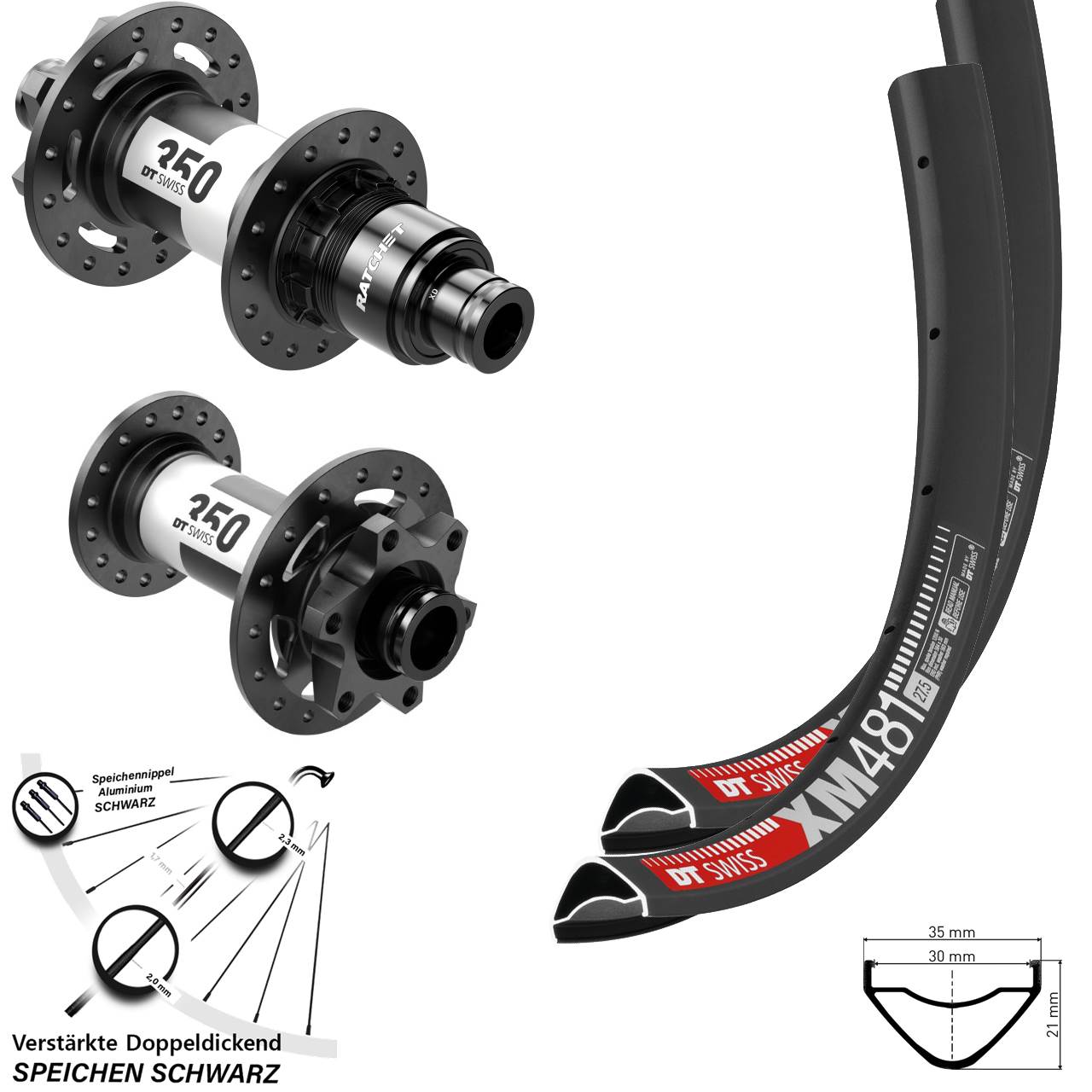 DT Swiss XM481-350 27,5 Zoll Laufradsatz 15x110 12x148 Boost 6-Loch XD 11-12 fach