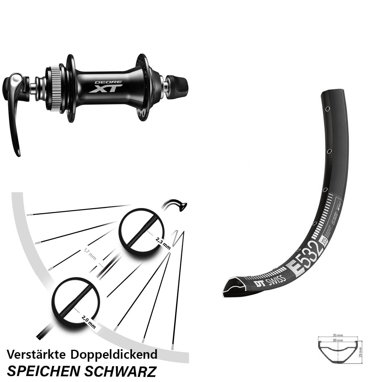 Disc Vorderrad 27,5 Zoll DT Swiss E532 Shimano HB-M8000 für Schnellspanner