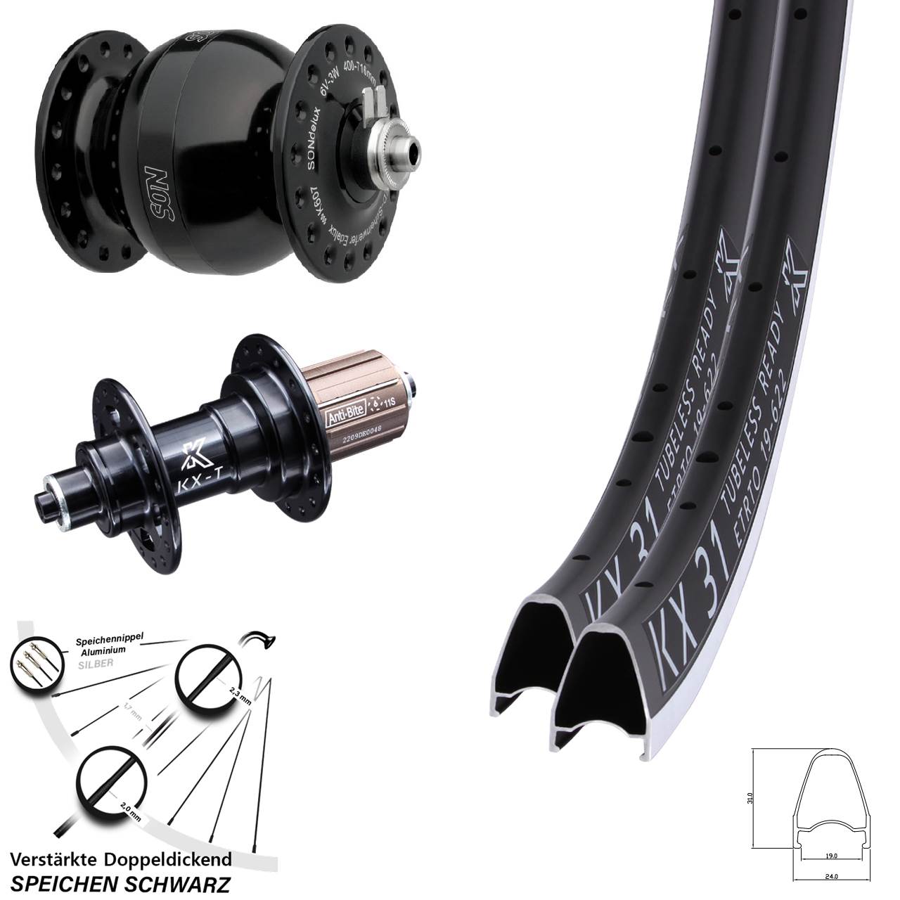 Laufradsatz für Schnellspanner 28 Zoll KX-T 31 SONdelux wide body 8-12 fach HG