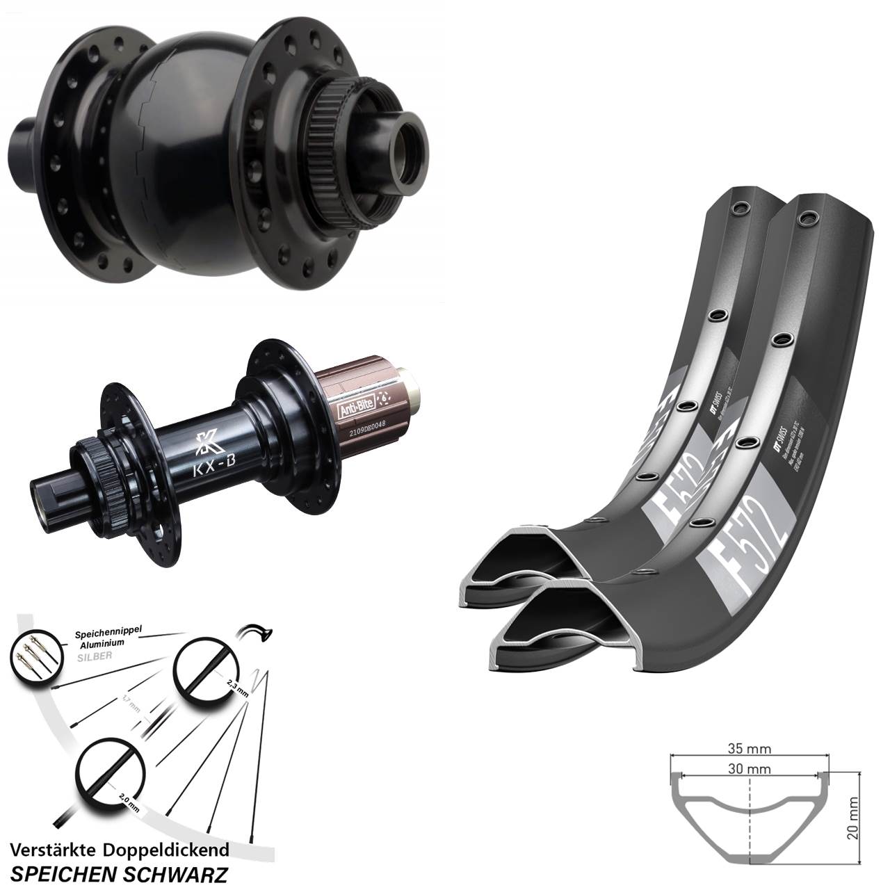 Disc Laufrad-Satz 27,5 Zoll DT Swiss F 572 KX-B SON 28 8-12 fach 15x110 12x148