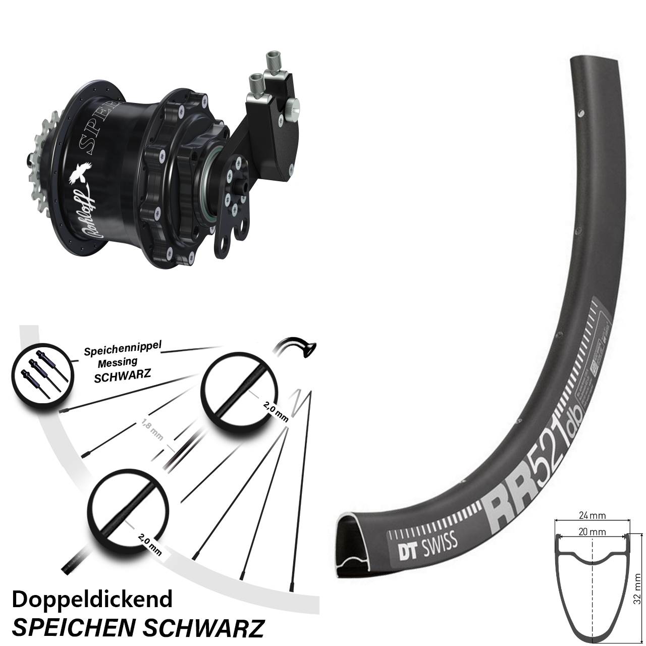 Hinterrad 28 Zoll DT Swiss RR 521 Disc Rohloff Speedhub 500/14 CC DB Tandem schwarz