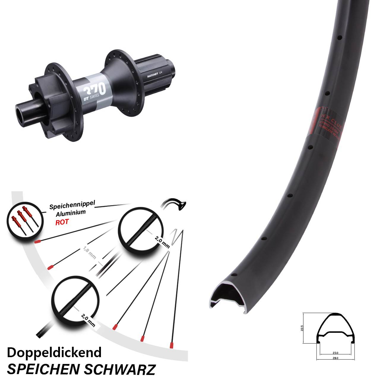 Disc Hinterrad 28 Zoll KX Clue DT Swiss 370 8-11 fach HG 12x148