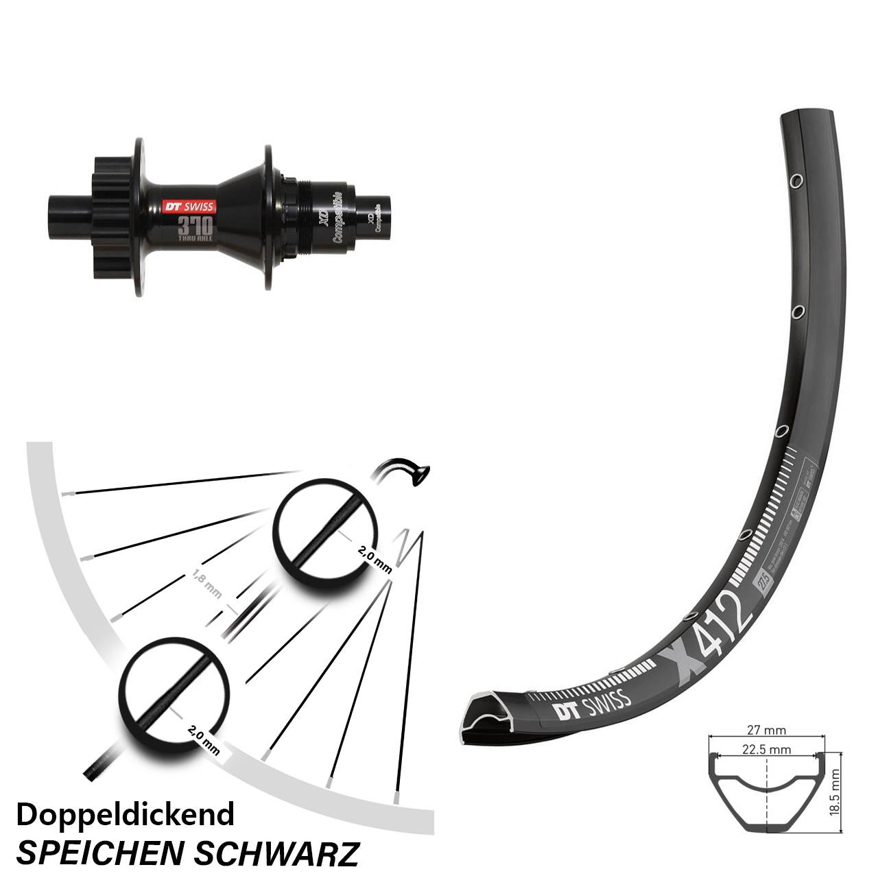 DT Swiss X 412-370 28 Zoll Disc Hinterrad 12x142 SRAM XD