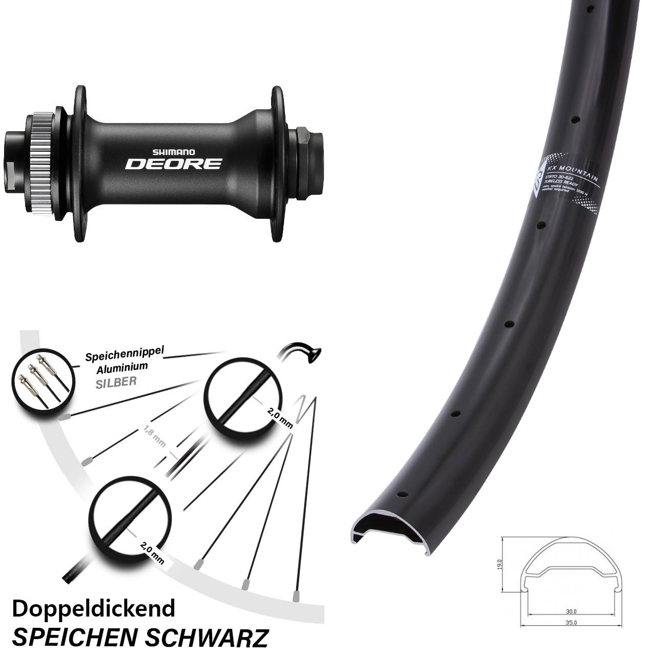 Centerlock Vorderrad 29 Zoll KX Mountain Shimano Deore 15x110 Boost