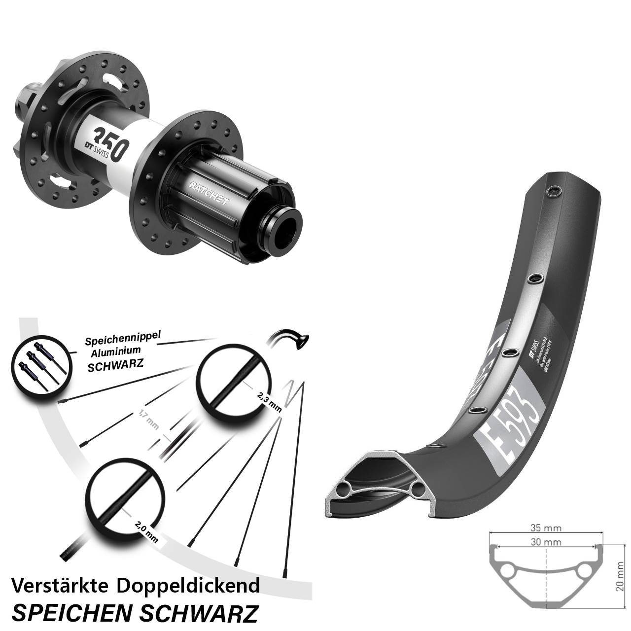 27,5 Zoll DT Swiss E593-350 Downhill Hinterrad 6-Loch 12x150 (DH alt) 8-11 fach